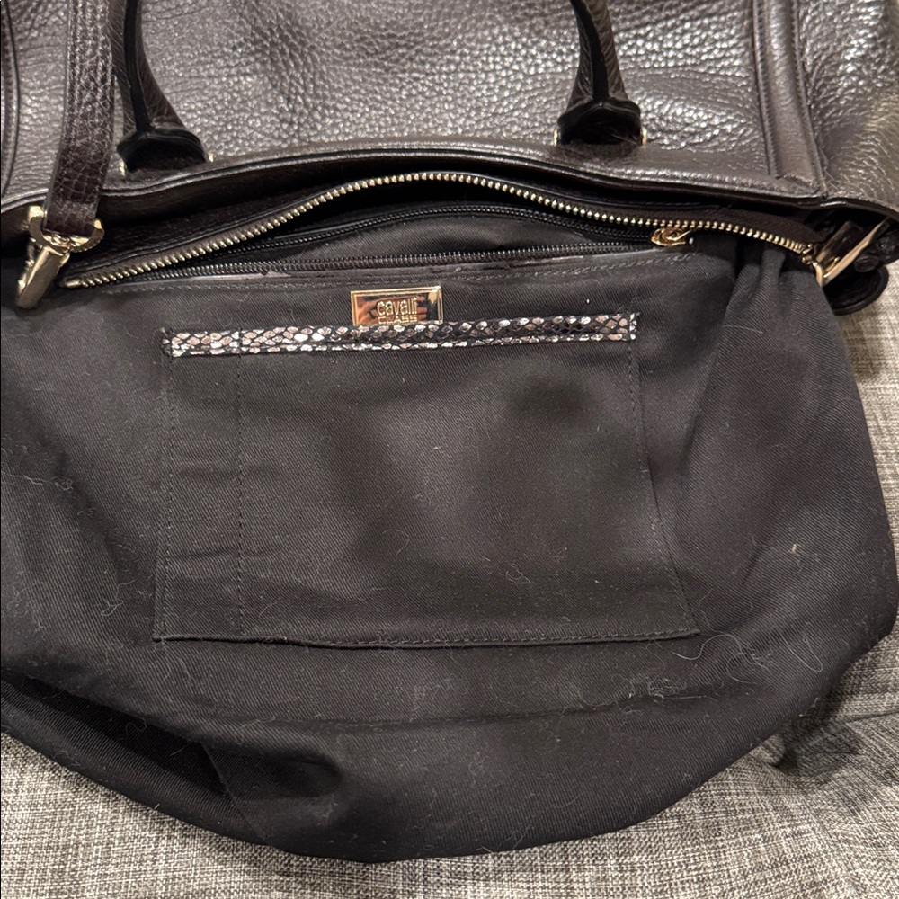 Roberto Cavalli Class Tote Satchel Brown Leopard Calf Hair Leather Bag - Picture 10 of 17